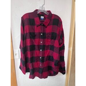 KAVU Mens Plaid Flannel Shirt Long Sleeve Red Black XXL